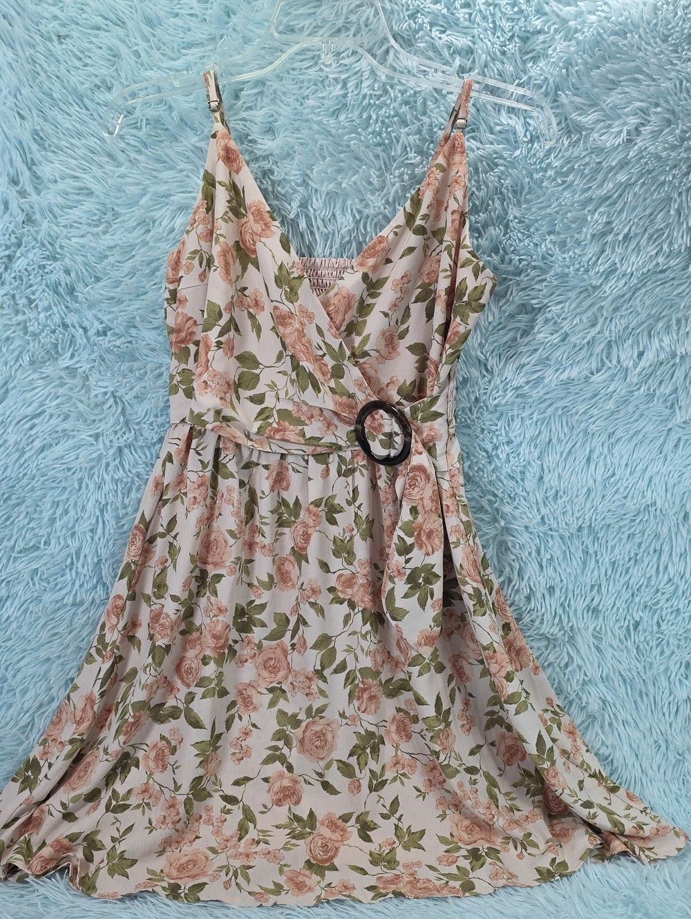 Cupshe Floral Wrap Mini Dress Pink Cream Small